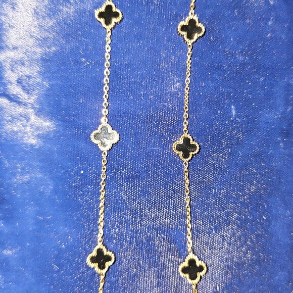 Hope, Faith, Love and Luck clover fashion necklace 16 inches black clovers - Picture 8 of 15